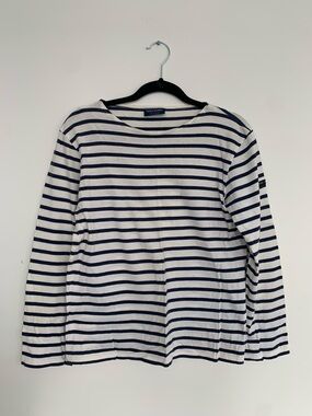 Saint James White & Navy Striped Boatneck Top